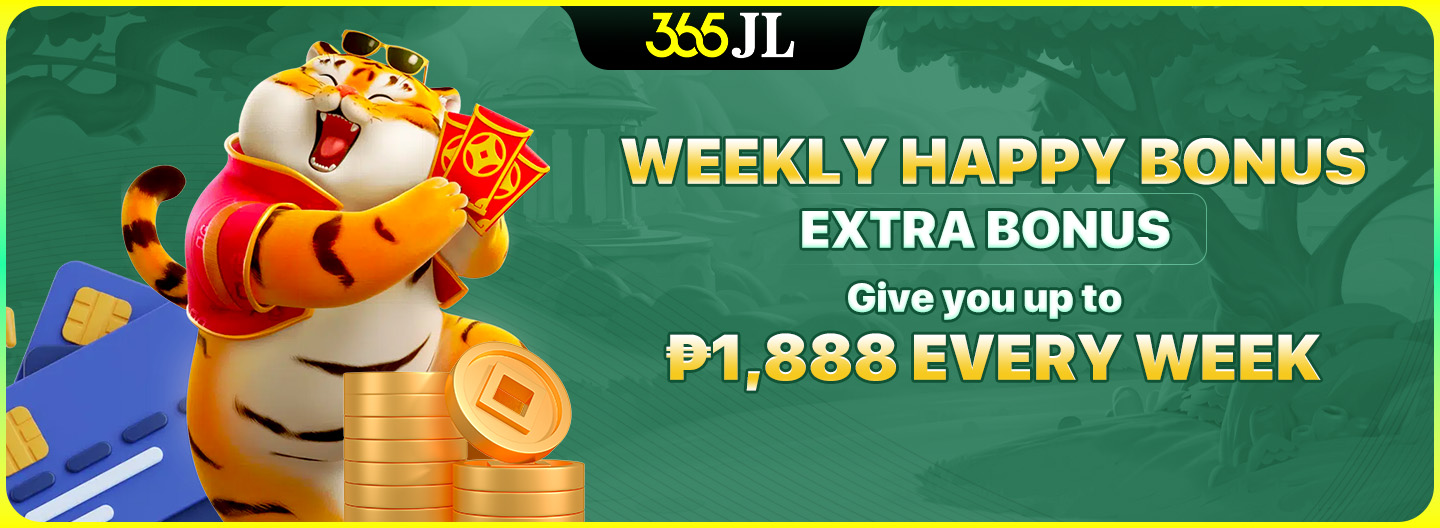 Weekly Happy Bonus promotion banner with gold coins